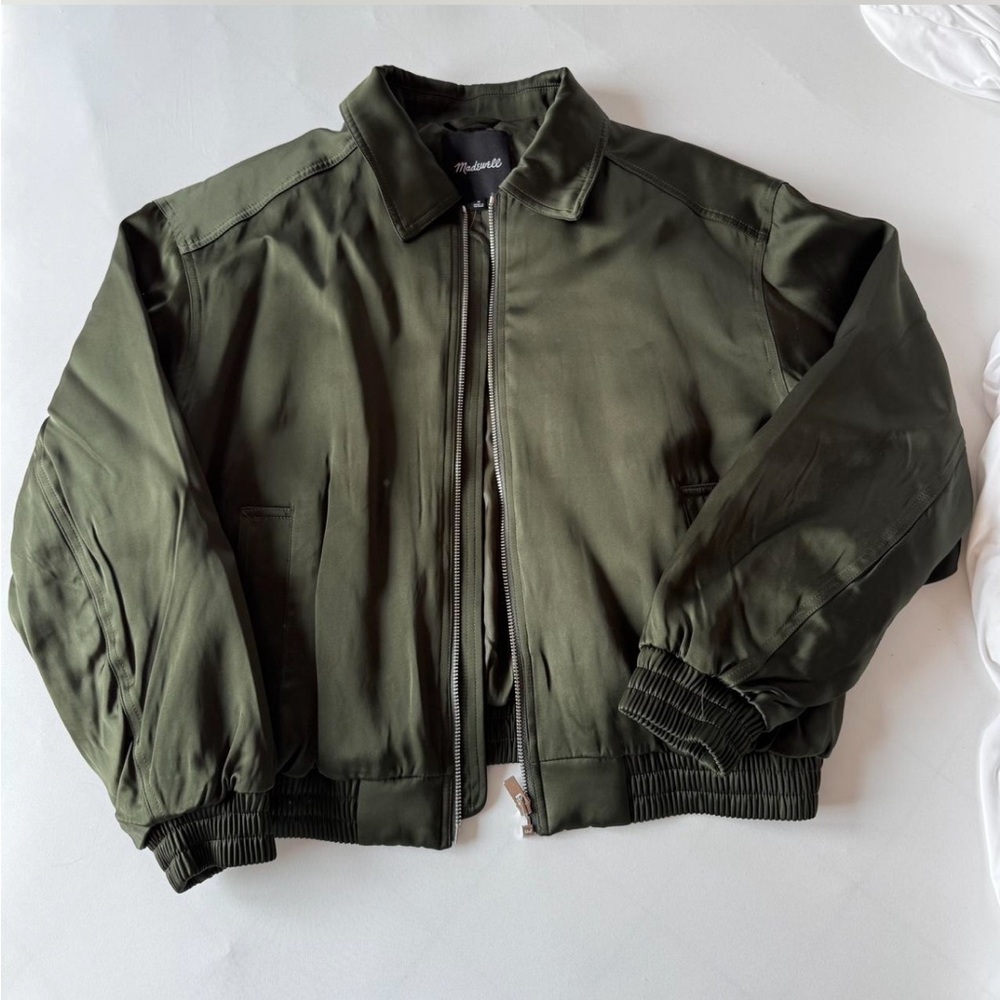 Madewell Olive Green Satin Bomber Jacket